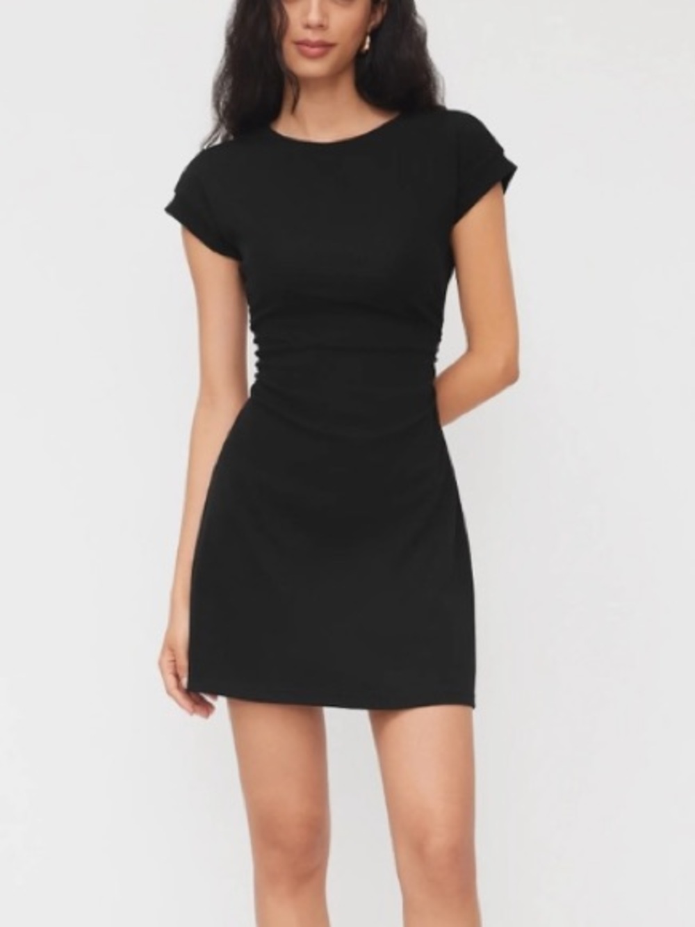 Cider Black Cap-Sleeve A Line Mini Dress